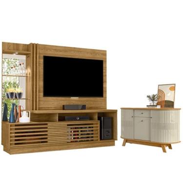Imagem de Estante Home Theater Frizz Plus Cumaru Com Aparador Para Sala Buffet Monza Cumaru Opala...