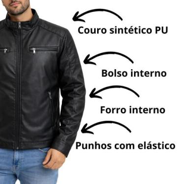 Imagem de Jaqueta Masculina Couro PU Slim Preto Cor:PretoTamanho:P - FMF, Preto,