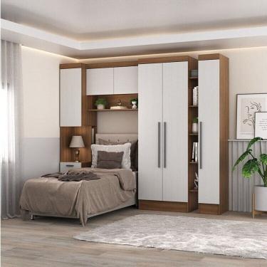 Imagem de Quarto Completo Viena 6 Portas 4 Gavetas 4 Peças Nogal/Branco