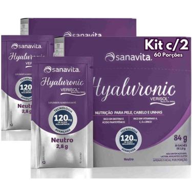 Imagem de Hyaluronic Verisol Sanavita Kit 2x Colágeno com Ácido Hialurônico Vitaminas e Minerais 60 Sachês-Unissex