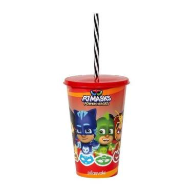 Imagem de Copo Com Canudo E Tampa Decorado 580ml Infantil Decorado Pj Masks - PL