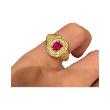 Imagem de Anel Clássico De Luxo Feminino Com Rubi, Design Elíptico Com Acabament