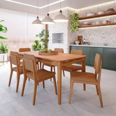 Imagem de Conjunto Sala de Jantar 6 Lugares Retangular Tampo MDF Miriti CabeCasa MadeiraOriginals...