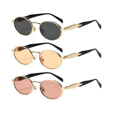 Imagem de Óculos De Sol Femininos Retrô Com Armação Oval UV400 - Conjunto De 3 P