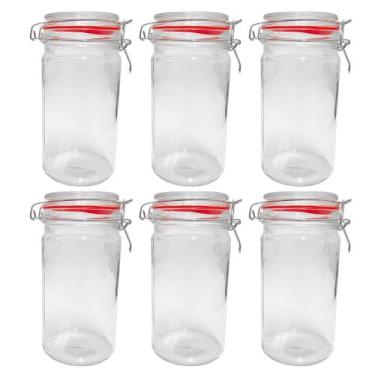 Imagem de Kit 6 Potes Hermético Vidro Trava Metal 1000ml Class Home