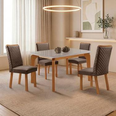 Imagem de Mesa de Jantar Liz 120cm Tampo MDF Vidro Canto Copo com 4 Cadeiras Lir