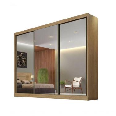 Imagem de Guarda Roupa Casal Com Espelho 3 Portas De Correr 8 Gavetas - Diamond-cumaru - Móveis H...
