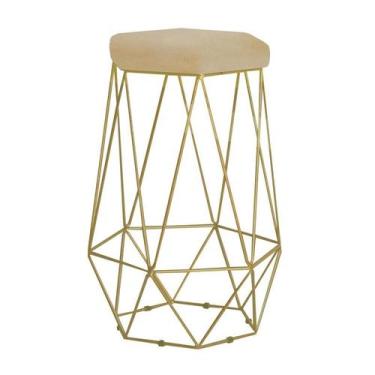 Imagem de Banqueta Rubi Dourado Veludo Bege - FdECOR - Metal Móveis