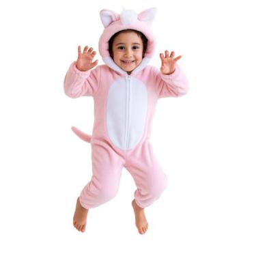 Imagem de Macacão Fantasia Infantil Rosa de Pelúcia com Capuz Meninas - anjo da 