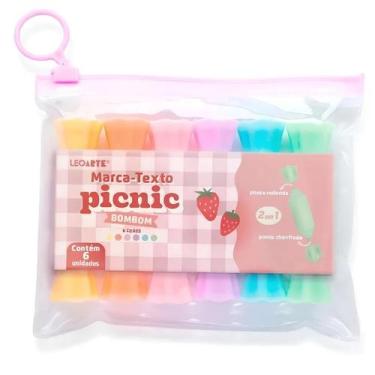 Imagem de Marca Texto Leo&Leo Picnic Bombom Blister c/6 Cores 2 Pontas - Leonora