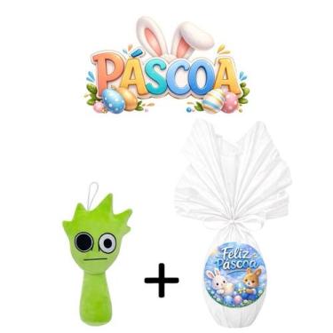 Imagem de Kit Páscoa Pelúcia Sprunki 20cm + Ovo de Chocolate 250g Personagens Or