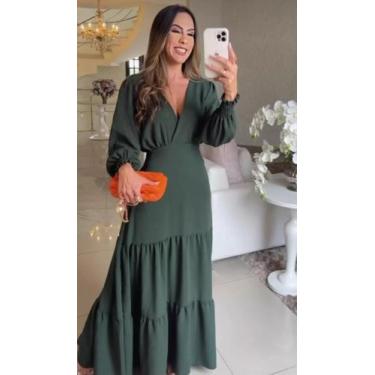 Imagem de Vestido longo manga bufante chemise Tam P verde - Karina Nunes 