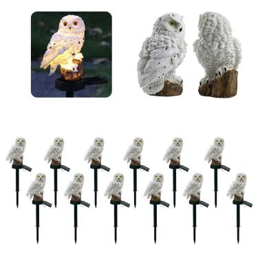Imagem de Coruja Luminaria Solar Kit 12 Uni Jardim Quintal Casa Decoraçao Enfeite Multiuso Luz Led Resistente Escultura Aves