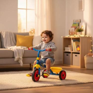 Imagem de Triciclo Infantil Azul com Assento Ajustável e Rodas Antiderrapantes p
