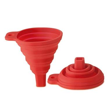 Imagem de Mimo Style Funil Silicone Vermelho, Retrátil Com 10cm Livre BPA Resistente E Flexível, Com Alça para Pendurar, Utensílio Compacto e Ideal Para Cozinha