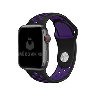 Imagem de Pulseira Silicone Furos, compatível com Apple Watch (Preto Roxo, 42/44/45 Pequeno)