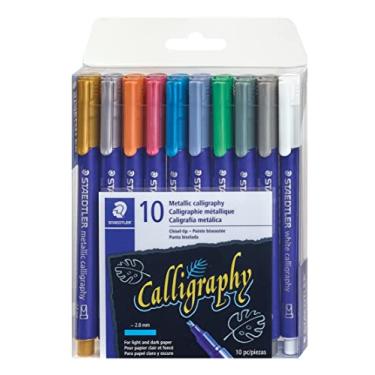 Imagem de STAEDTLER marcadores de caligrafia metálicos, 10 cores metálicas para papel claro e escuro, 8325 TB10