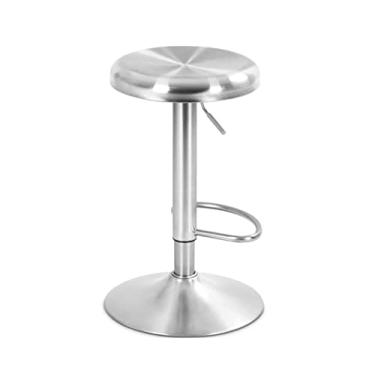 Imagem de Cozinha Ilha Bar Banquinho, Ajustável Altura Swivel Cadeira Cadeira, Moderna Escova Aço Inoxidável Rodada Cadeira Alta Backless Com Pé, Cozinha, Bistrô, Cadeira De Lounge 60-82cm