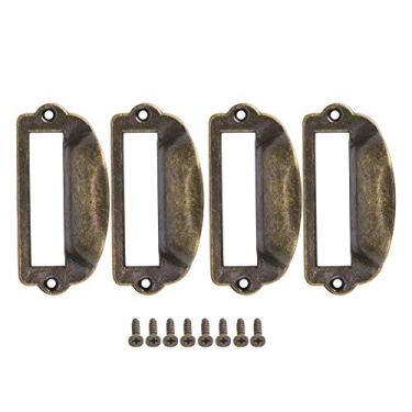 Imagem de Puxadores de etiqueta 4 peças, moldura de armário de medicina de bronze verde antigo puxadores porta-cartão puxadores de gaveta suportes de etiqueta de gaveta vintage com 8 peças de parafusos