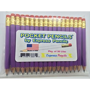 Imagem de Meia lápis com borracha – golfe, sala de aula, estanho, curto, mini, pequeno, igreja – hexágono, apontado, 2 lápis, cor – lilás, pacote com 36 lápis de bolso