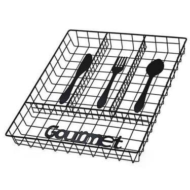 Imagem de Porta Talher Gaveta Aramado Gourmet Black 4 Divisorias 32X26