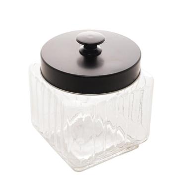 Imagem de Pote Vidro Com Tampa Metal Preta 12x12x14cm 1,2l Lyor