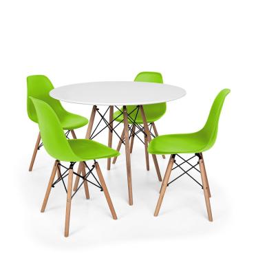 Imagem de Conjunto Mesa de Jantar Redonda Solo Branca 120cm com 4 Cadeiras Solo - Verde