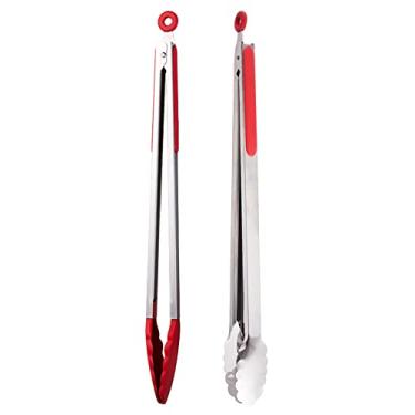 Imagem de UPTALY 2 pinças extra longas para grelha (45 cm, vermelho), pinças para churrasco de aço inoxidável com cabeças de silicone, alicate grande para alimentos, pinças espessas para bife, pinças alongadas para cozinhar, buffet