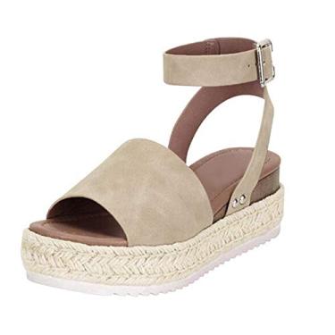 Imagem de Sandálias femininas elegantes de verão planas casuais plataformas sandálias sandálias femininas sapatos de moda feminina peep sandálias femininas, Caqui, 10