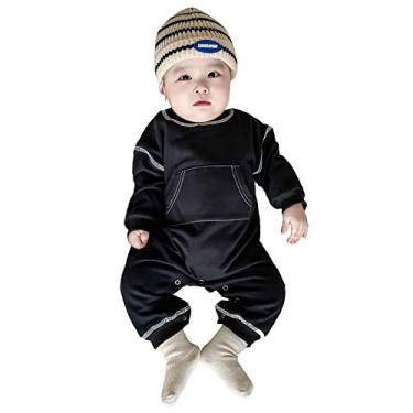 Imagem de Macaquinho de manga comprida para bebês meninas meninos outono sólido roupas de beisebol para bebê menino (preto, 12-18 meses)