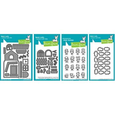 Imagem de Lawn Fawn Build-A-House, Build-A-House Spring Add-On e Tiny Friends - Pacote com 4 itens