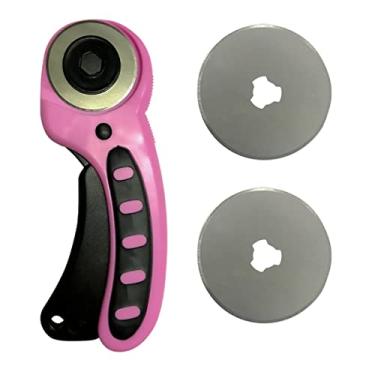 Imagem de Cortador Rotativo Circular com Disco 45mm + 2 Laminas Reservas Para Tecidos Papel Artesanato Patchwork Scrapbook (Cortador Circular Rosa e Preto)