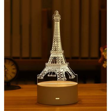 Imagem de Luminária Abajur Display Led 3d Torre Eiffel Paris Luz Branca Ponto Turistico Original Presente Mae Pai Filha