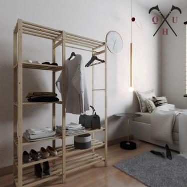 Imagem de Cabideiro Parede Closet Aberto Versátil Madeira Em Pinus