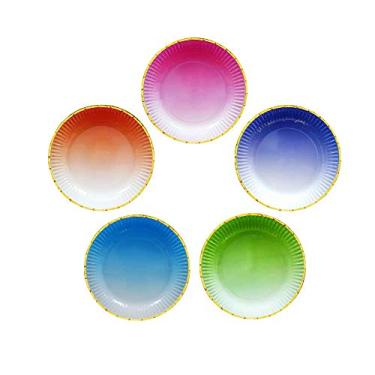 Imagem de Ottin Ombre Rainbow Party Supplies 9" 60 contagens 5 cores sortidas pratos descartáveis para festas Rainbow Party colorido aniversário para crianças casamento chá de panela mãe dia