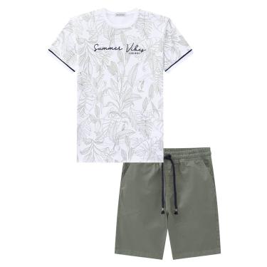 Imagem de Roupa Infantil Camiseta Malha Bermuda Sarja Elastano Conjunto Lucboo Masculino Estilosa Confortável