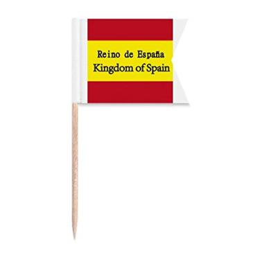Imagem de Bandeira de palito de dente em inglês com texto europeu espanhol, marcação de rotulagem para bolo de festa, prato de queijo
