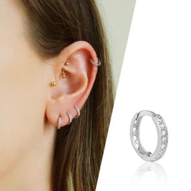 Imagem de Piercing Argola Click De Ouro Branco 18K Com Zircônias - Agaprime Joia