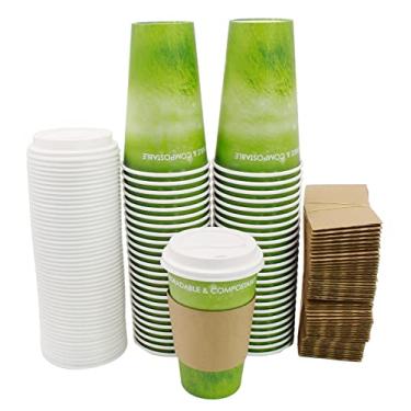 Imagem de Design especial de grama verde, copo quente de papel, ecológico, 100% biodegradável e compostável (grama verde, 16,1 0Z 50)