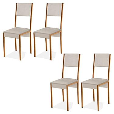 Imagem de Conjunto 4 Cadeiras Steel Estilo Industrial Pés em Aço Cor: Cobre/Bege