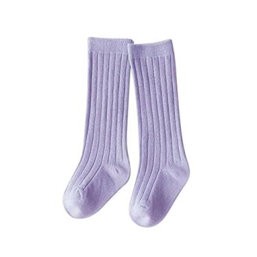 Imagem de Meias 3 T para meninos e bebês e meninas meias do meio pacote com 1 laço canelado meias longas com babados (roxo, 0 a 6 meses)