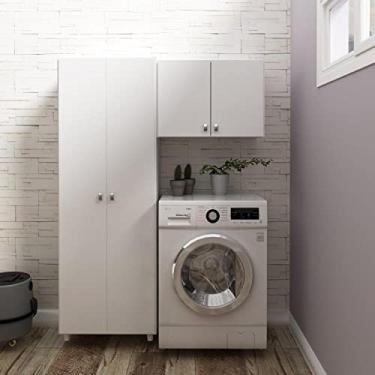 Imagem de Conjunto Lavanderia Multiuso 2 Peças 1 Armário Multiuso Am3108 1 Armário Aéreo Am3104 Tecno Mobili Branco