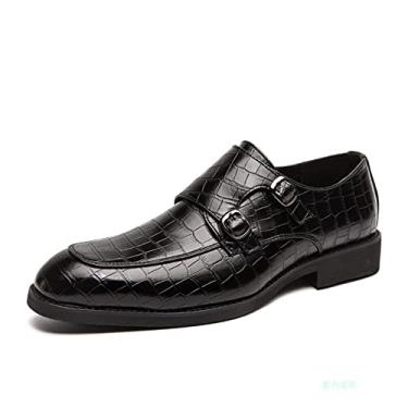 Imagem de Sapatos Formais Masculinos Slip On Monk Strap Avental Toe Vegan Couro Antiderrapante Salto Bloco Solado De Borracha Casual (Color : Black, Size : 42 EU)