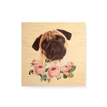 Imagem de Arte Maníacos Quadro decorativo com moldura caixa branca em Madeira - Pug Flores - 30x30cm