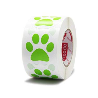 Imagem de Hcode Adesivos redondos com estampa de pata de urso verde de 3,8 cm - 500 peças por rolo (verde)
