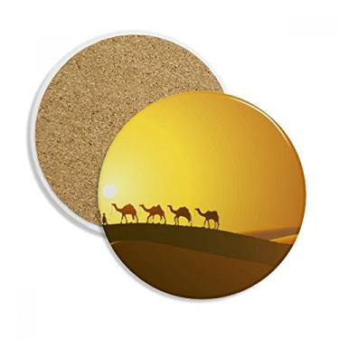 Imagem de Sunset All the Way to the Silk Road Camel Desert Coaster Cup Caneca de proteção de mesa Pedra absorvente