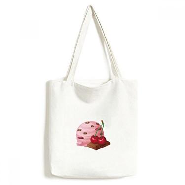 Imagem de Bolsa de lona com bola de sorvete roxa chocolate cereja bolsa de compras casual bolsa