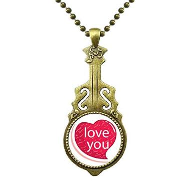 Imagem de Colar com pingente de coração rosa para dia dos namorados, joia de guitarra antiga