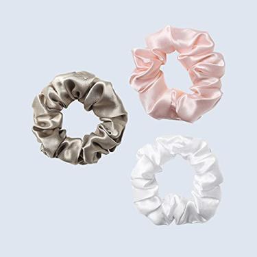 Imagem de ZIMASILK 100% seda de amoreira para cabelo, melhor para mulheres e meninas. Alianças de cabelo elásticas de 19 mm para suporte de rabo de cavalo. Suave e não machuca., 3 Pack, Taupe,Pink,White