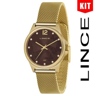 Imagem de Relógio LINCE KIT feminino dourado marrom LRG4729L KP64M2KX